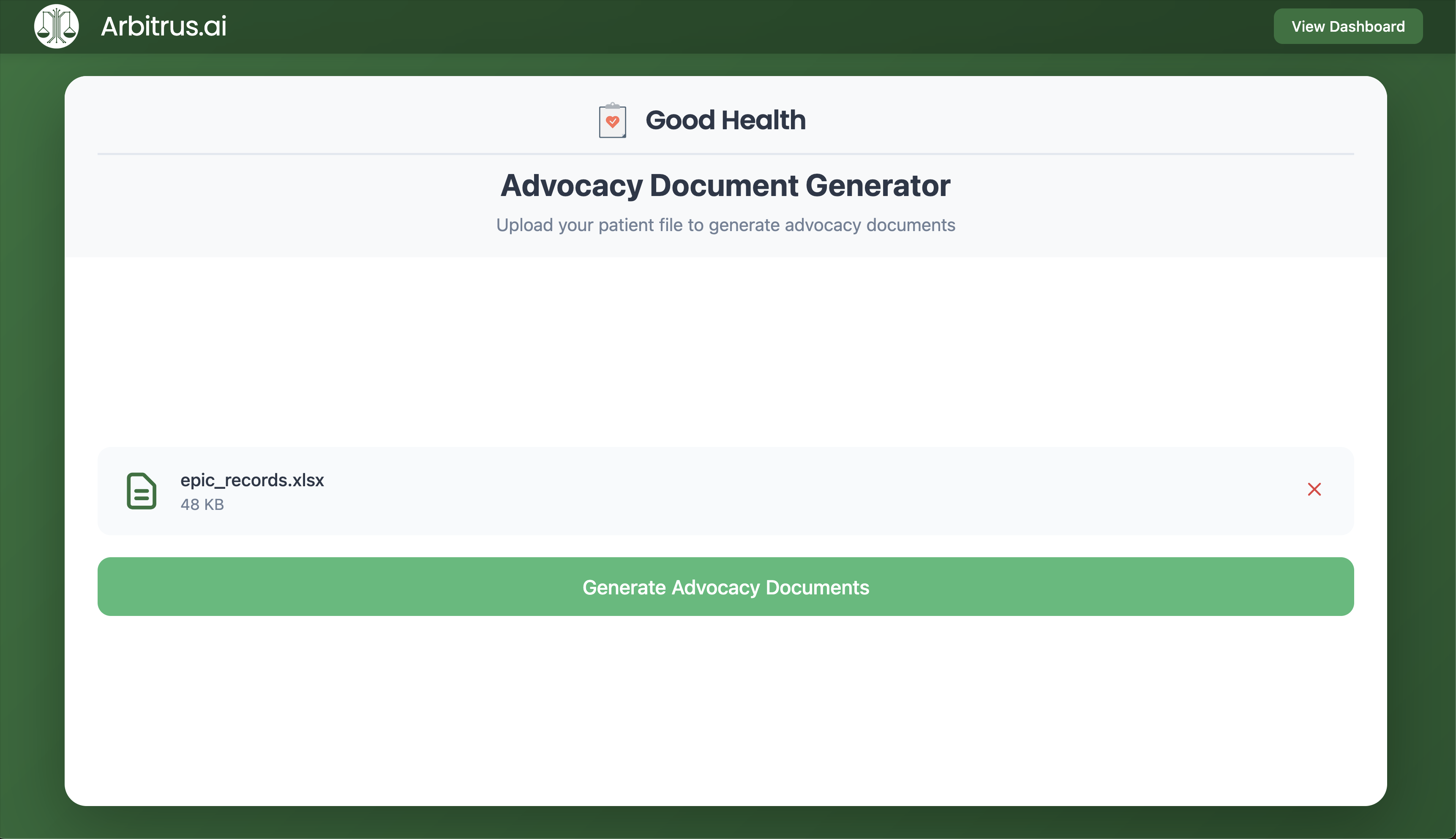 AI Document Generator Interface - Input Screen